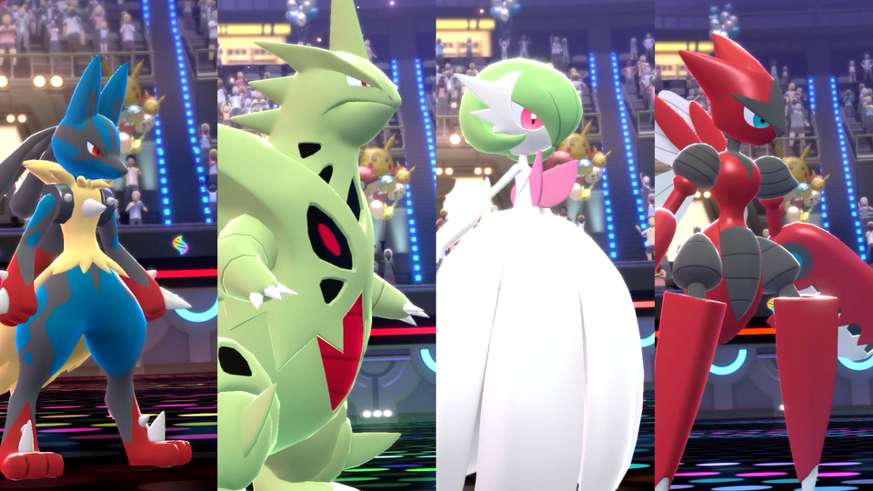 Lucario, Tyranocif, Gardevoir et Cizayox dans l’arène de Pokémon Champions