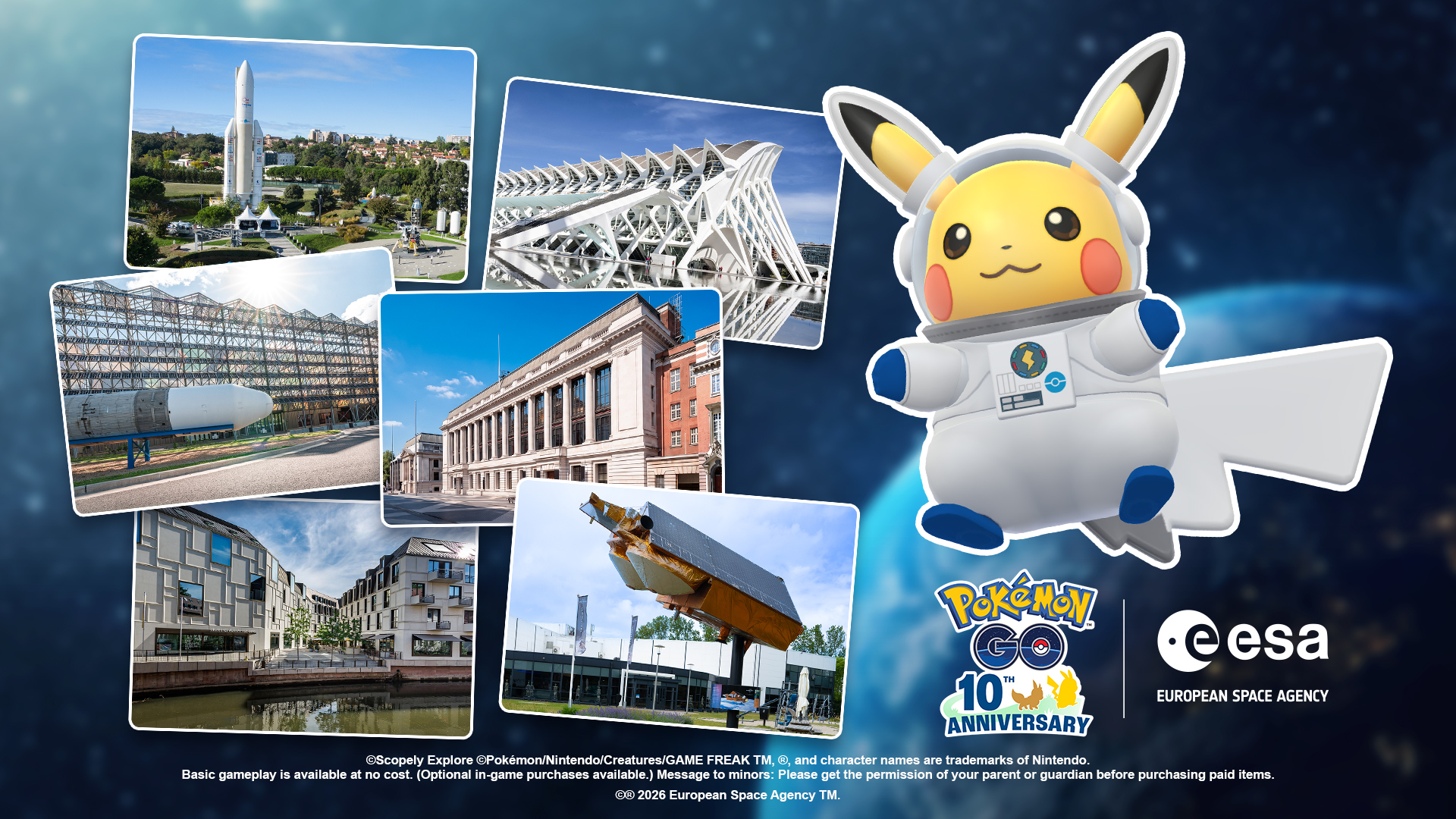 Visuel officiel de l’événement Pokémon GO ESA avec Pikachu astronaute