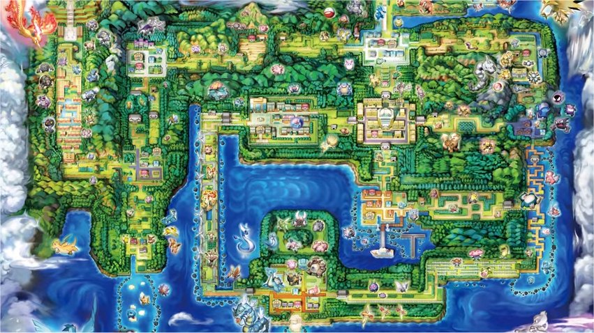 Carte illustrée de Kanto dans Pokémon : Let’s Go